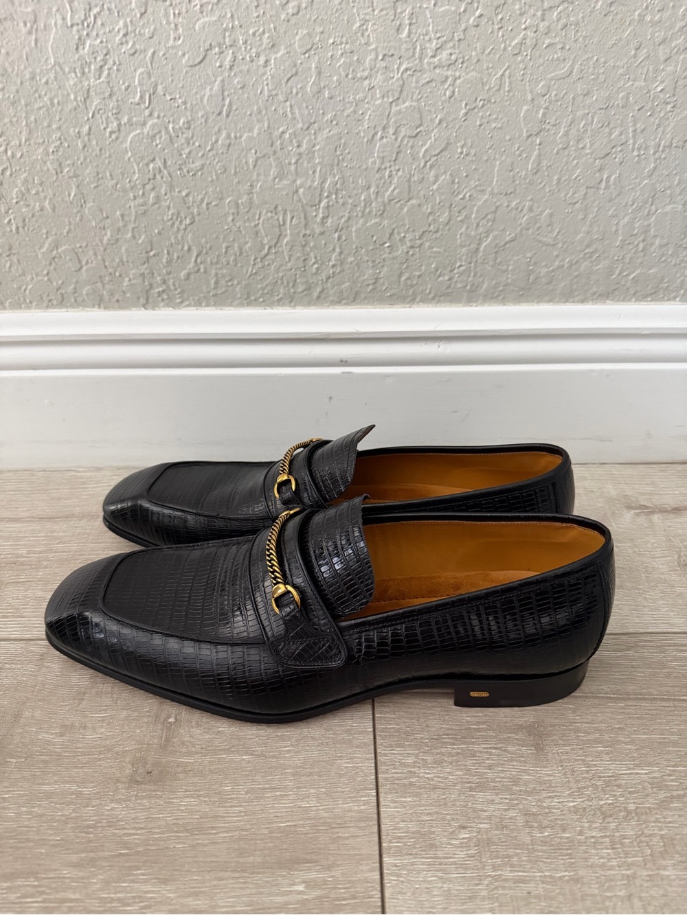 Tom Ford Black Embossed Leather Bit Loafers with Gold Hardware men 11.5 - Picture 3 of 5
